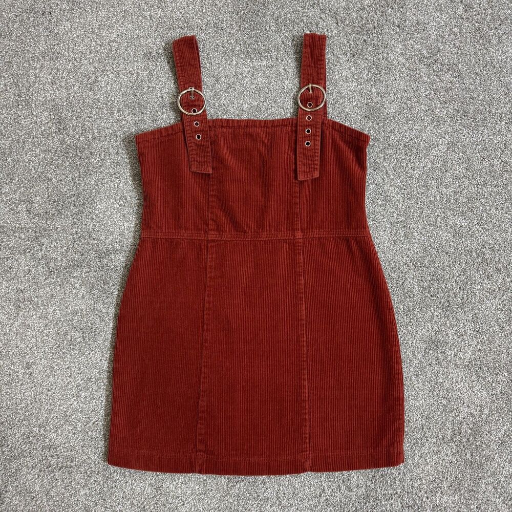 Justify Dress Womens Small Red Corduroy Pinafore Overall Mini Adjustable Straps